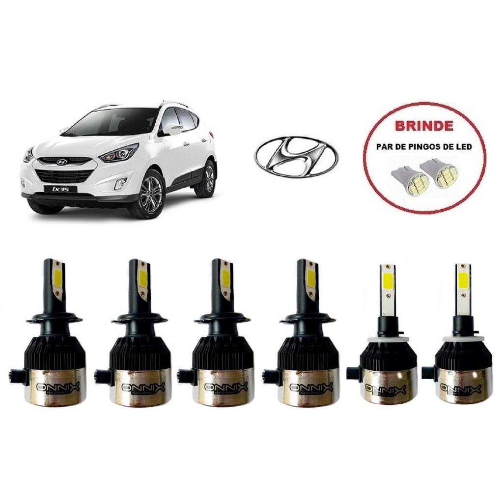 Kit Lampadas Super Led para Farol Alto / Baixo e Milha com 6000k e 8000 lumens para Hyundai IX35 Selecione Modelo do Farol