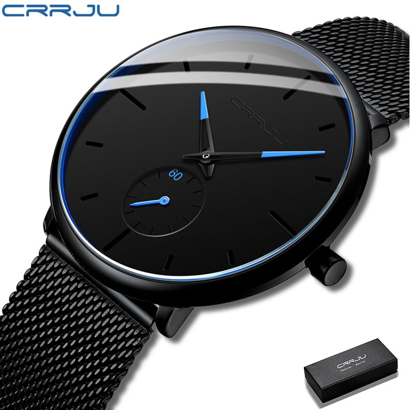 CRRJU Orologio Da Fitness Uomo 2266, Cronografo Quadrante Blu, Cinturino In Acciaio Inox, Impermeabile 30m - 4