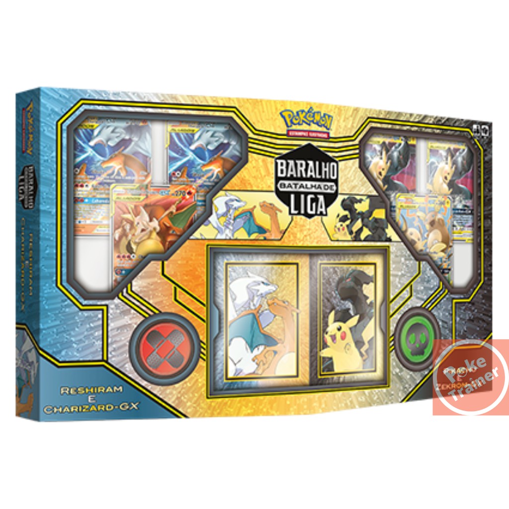 Pokémon Tcg - Box Batalha De Liga - Reshiram E Charizard-gx E Pikachu E ...