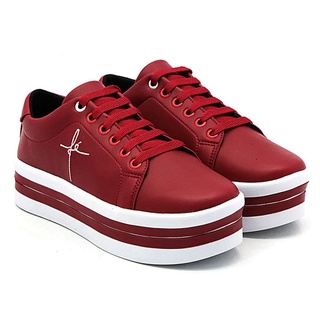 Tênis Feminino Bordado Fé Vermelho Salto Plataforma Anabela