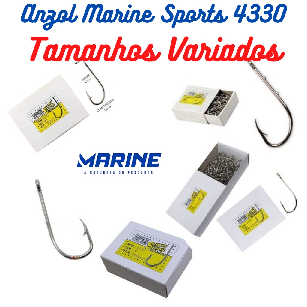 Anzol Pesca Super Strong 4330 Caixa N.º 1, 2, 4, 6, 8, 10, 12, 14, 16, 18, 1/0, 2/0, 3/0 4/0, 5/0, 6/0, 7/0, 8/0 9/0 Marine Sports