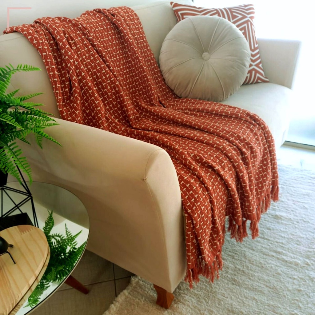 Manta para sofá Decorativa Xalé Tear Algodão Terracota 120x180cm | Shopee  Brasil