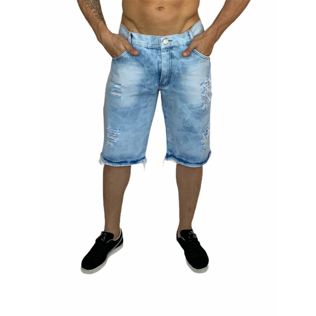 Bermuda Jeans Masculina Rasgada Kit Com 3 Jeans Clara Branca E Escura Shopee Brasil
