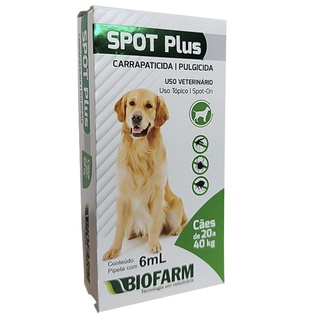 Spot Plus Carrapaticida e Pulgicida Biofarm para Cães de 20 a 40Kg - Pipeta de 6mL