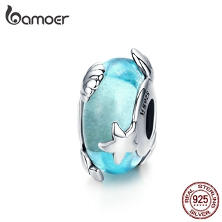 Bamoer Luz Azul Murano Contas De Vidro Para As Mulheres Fazer Jóias De Prata Esterlina Starfish Charme Fit Charme Europeu Pulseira Scc1257