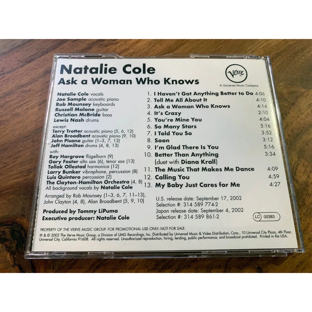 Natalie Cole Ask A Woman Who Knows CD Promo Importado Raro