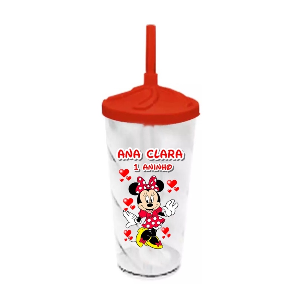 30 Copos Twister Shake Personalizado 400ml C/Tampa e Canudo Lembrancinha Minnie em Oferta na Shopee