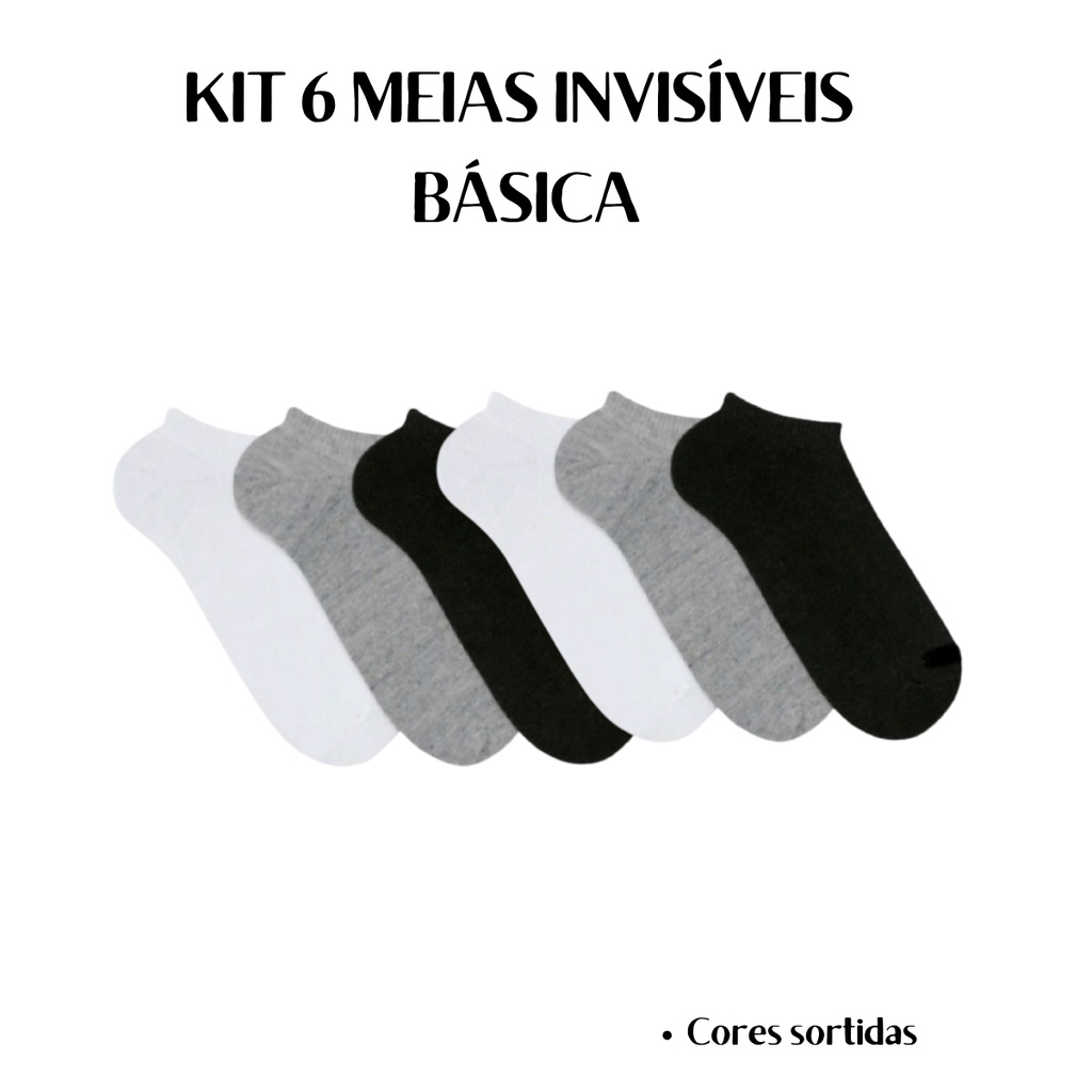 Kit Meia 6 Pares Cano Invisível Basica 39/43 Masculina Nova em Oferta na Shopee