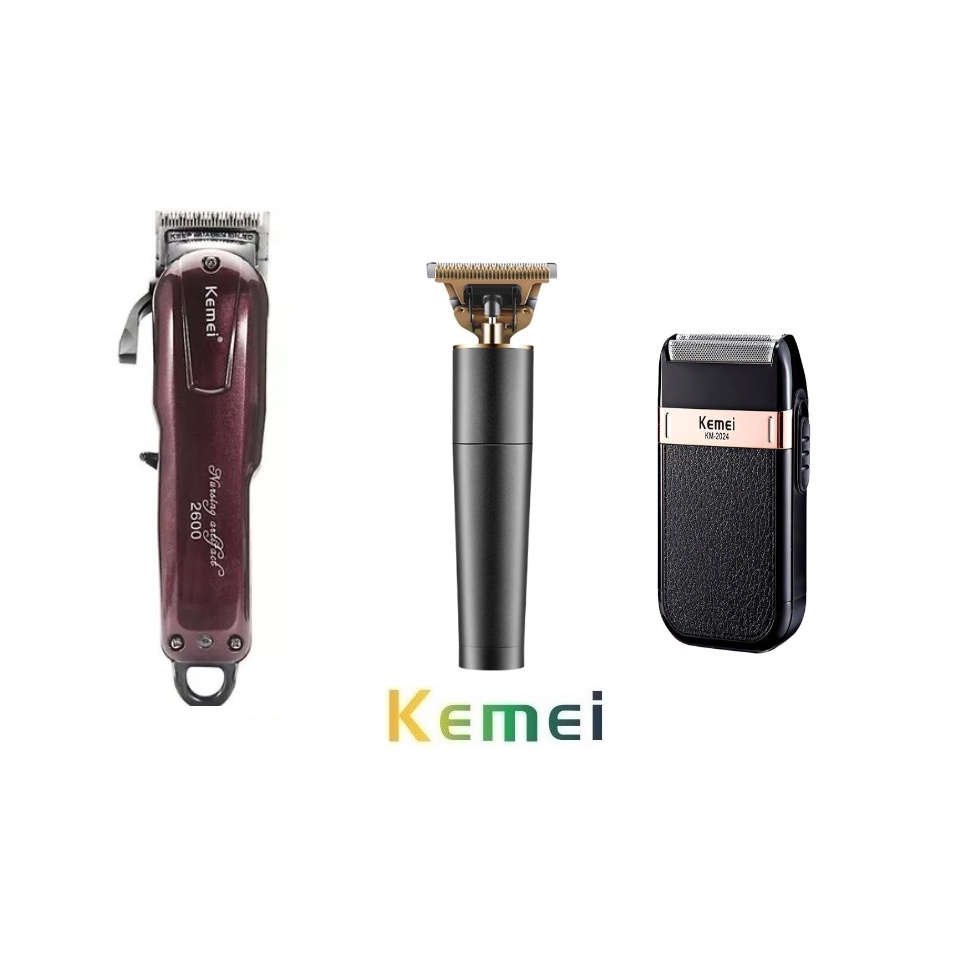 Máquina Cortar Cabelo Profissional Kemei Km 2600 + MAQUINA DE ACABAMENTO PROFISSIONAL KM 1978A + Maquina Barbeador Classic Shaver Km 2024