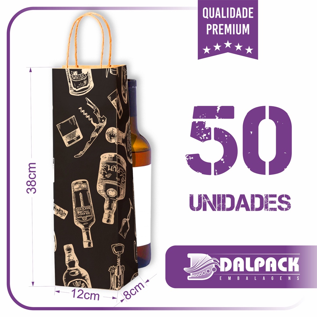 Sacolas Kraft Para Bebidas - Garrafas Diversas - 50 Unidades - Medida (12x8x38) em Oferta na Shopee