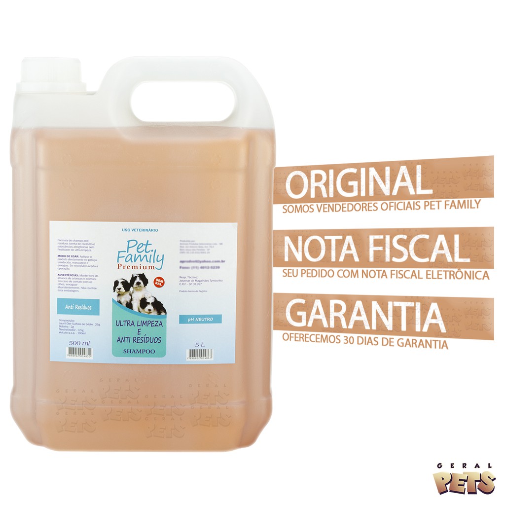 Shampoo Banho Cachorro e Gato Antirresíduos Pet 5 Litros