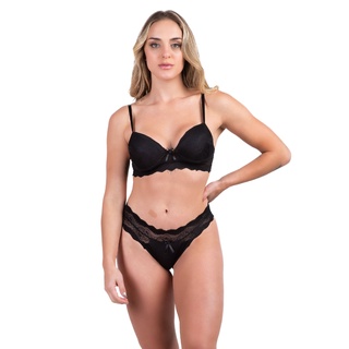 Promoção Conjunto Bojo Renda Alça Regulável Moda Íntima Feminina Calcinha Sutiã Luxo Sensual Cós Alto 357