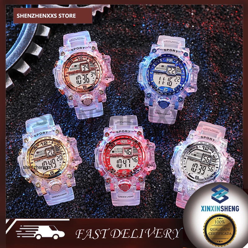 Moda Relógio Das Mulheres Dourado Lazer Digital Transparente Esportes Eletrônico Presente Dos Namorados Feminino Reoj Mujer Arco-Íris