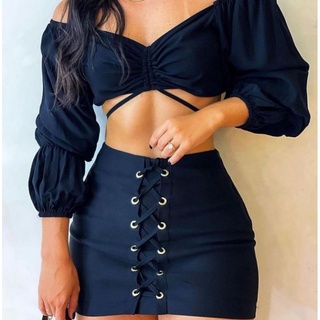 Short Saia Cintura Alta Short Saia Trançado frontal