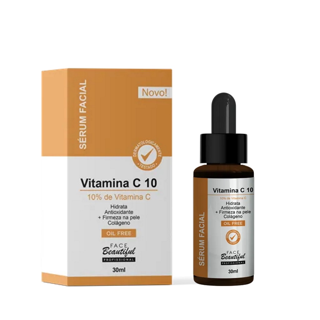 Serum Vitamina C10 Com Colageno Oil Free Face Beautiful Profissional 30ml Hidratante e Antioxidante