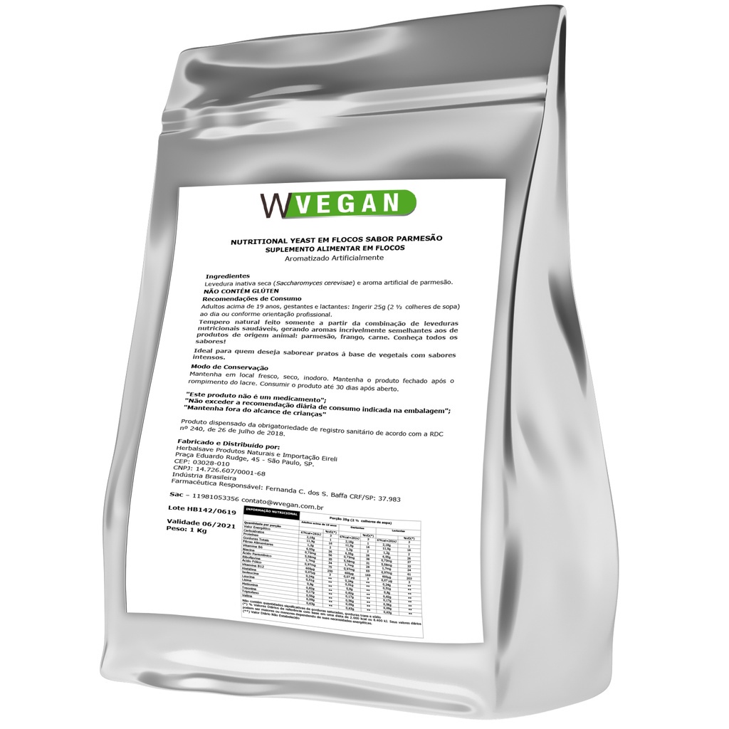 Nutritional Yeast Levedura em Flocos 1Kg ER WVegan - Carne