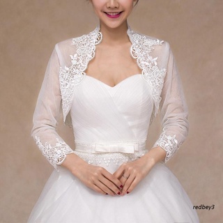 Vermelhas 3/4 Mangas Do Revestimento Casamento Cape Bordado Floral Guarnição Laço Envoltório Shrug Bolero Evening Nupcial Caplet Cardigan