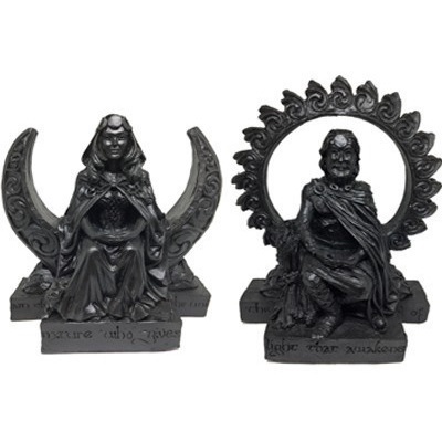 Deus Lugh  Deus Sol + Deusa Lua Estátua Resina Wicca (preto)
