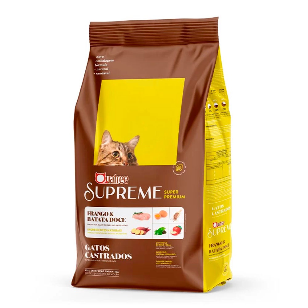Ração Quatree Supreme Gatos Castrados Frango e Batata doce - 10,1kg em Oferta na Shopee