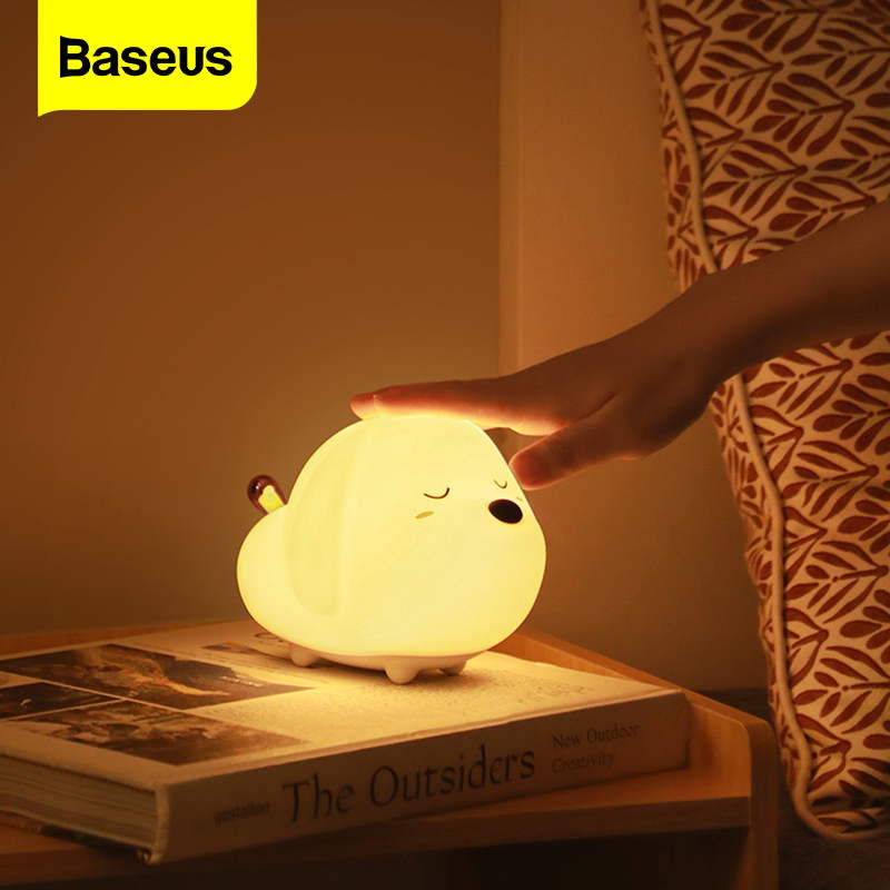 Baseus Cute LED Night Light Soft Silicone Touch Sensor Night Light For Children Kids Bedroom Rechargeable Tap Control Night Lamp