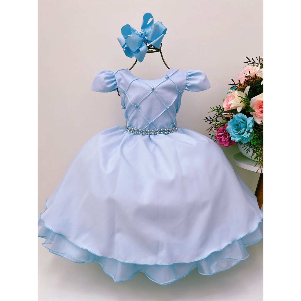 Vestido Infantil Azul Social Daminha Cinderela Princesa Frozen Elsa Luxo  Lorenzetti Vestido Infantil Magazine Luiza