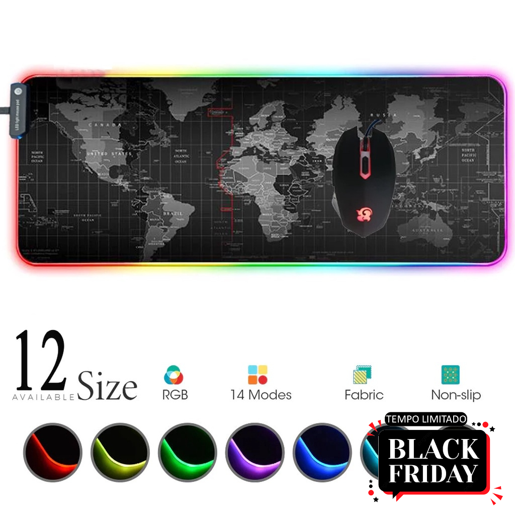 Mouse Pad Gamer Grande Com Borda De Led RGB 7 cores 30cm X 80cm
