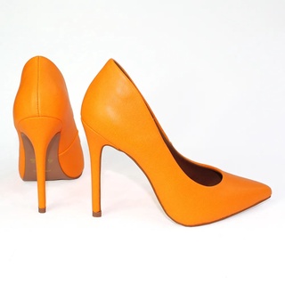 Sapato Tipo Scarpin Laranja Queridinho Na Moda (Napa neon) - Entrega Rápida