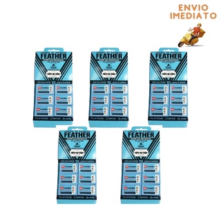 5 Cartelas Lâmina Para Barbear Feather Platinum Aço Inoxidável Com 60un Cada
