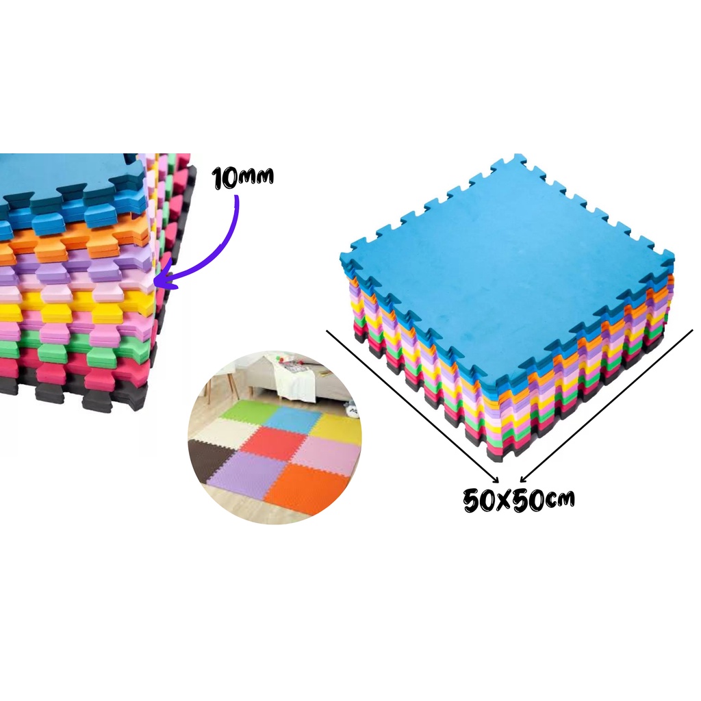 kit 9 Tapetes-Pisos Emborrachado grosso-50x50-10mm-Quarto Bebe-Academia-Escola-Tatame Colorido