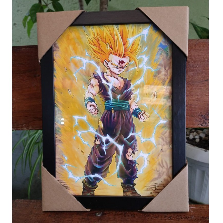 Quadro decorativo emoldurado Goku Super Sayajin Dragon Ball Arte