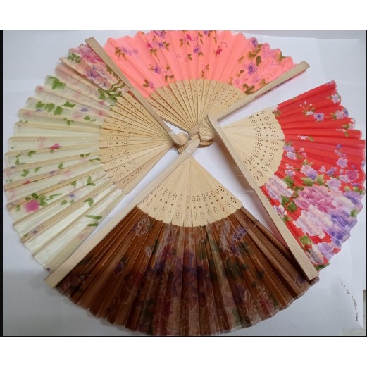 Leque de Mão Madeira Japonês Estampado Chique Colorido Oriental Festa Floral Ventilador de Mão