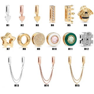 Original 100 % 925 Sterling silver REFLEXIONS Série R Pulseira Com Clipe Fixo De silicone Moda Heart Dangle Clip Charme Ouro Cor 925 Prata Jóias