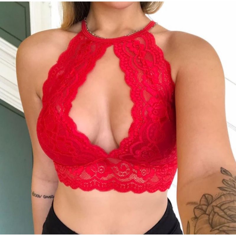 Cropped de renda• Tamanho único•Com bojo• nas cores (vermelho, preto e branco)