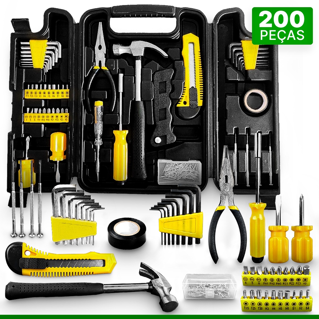 Kit Jogo Ferramentas Com 200 Peças + Maleta Para Serviços Gerais Titanium