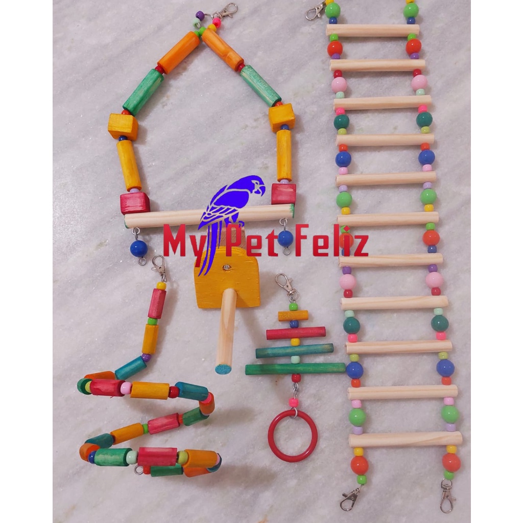 Brinquedo para calopsita - brinquedo para viveiro - brinquedo para agapornis - brinquedo para periquito - brinquedo psitacídeo (KIT16-colorido)