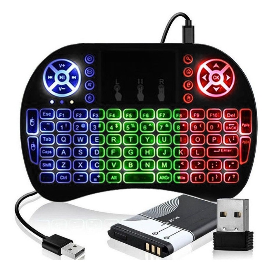 Mini Teclado Bluetooth Wireless Iluminado Led Color Touchpad Controle Portátil Smart Tv Video Game Notebook