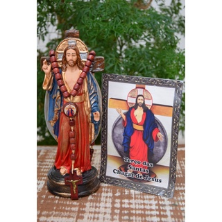 Super Kit com Terço , imagem de Santa Chagas em Gesso 20 cm - Padre Reginaldo Manzotti em Oferta na Shopee