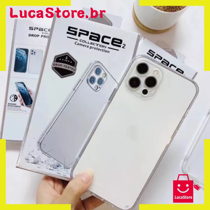 (Não Amarela) Capa Capinha Transparente Anti Impacto Case Space Original Para Todos Modelos IPhone 14 13 12 11 Xr 7 8Plus Pro Max