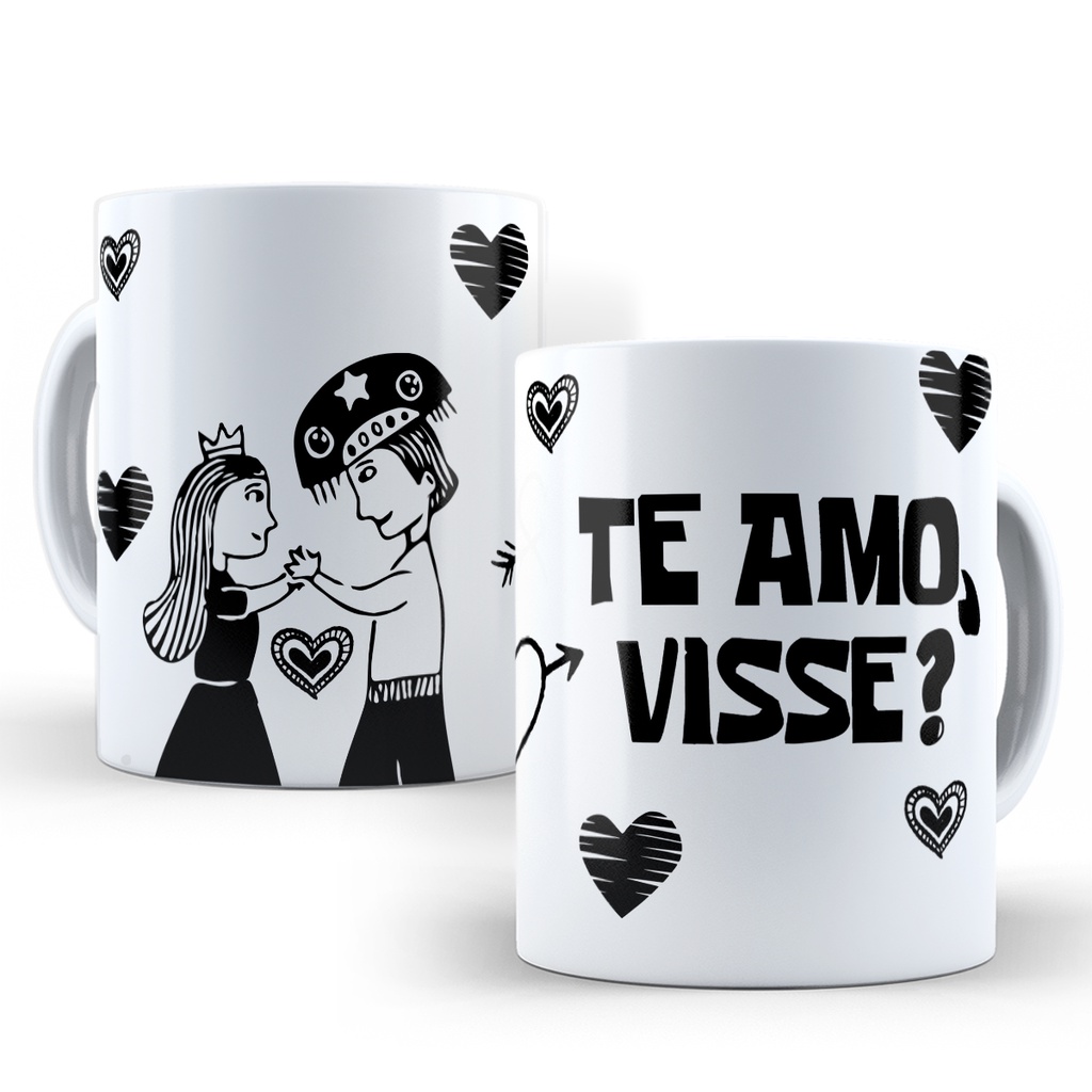 Caneca Dia dos Namorados Eu Te Amo Visse? Personalizada Porcelana Casal com Nome e Frases de Amor Mod. 589