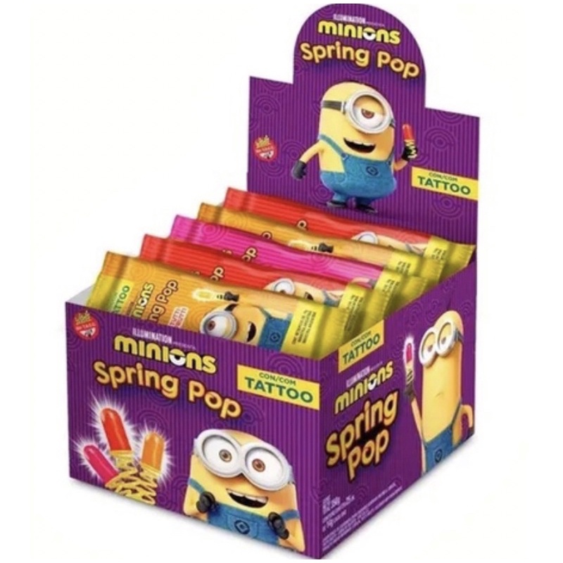 Pirulito Mola Spring Pop Minions C/ Tattoo - Display 25 Unid 14g Cada ...