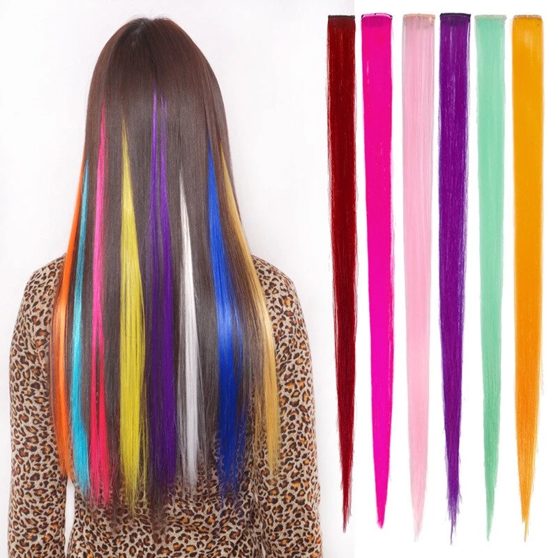 1 Pcs Moda Menina Colorido Sem Costura Pedaço Reta Longa Peruca De Cabelo Com Cor Clipe Pedaço De Extensão Do Cabelo