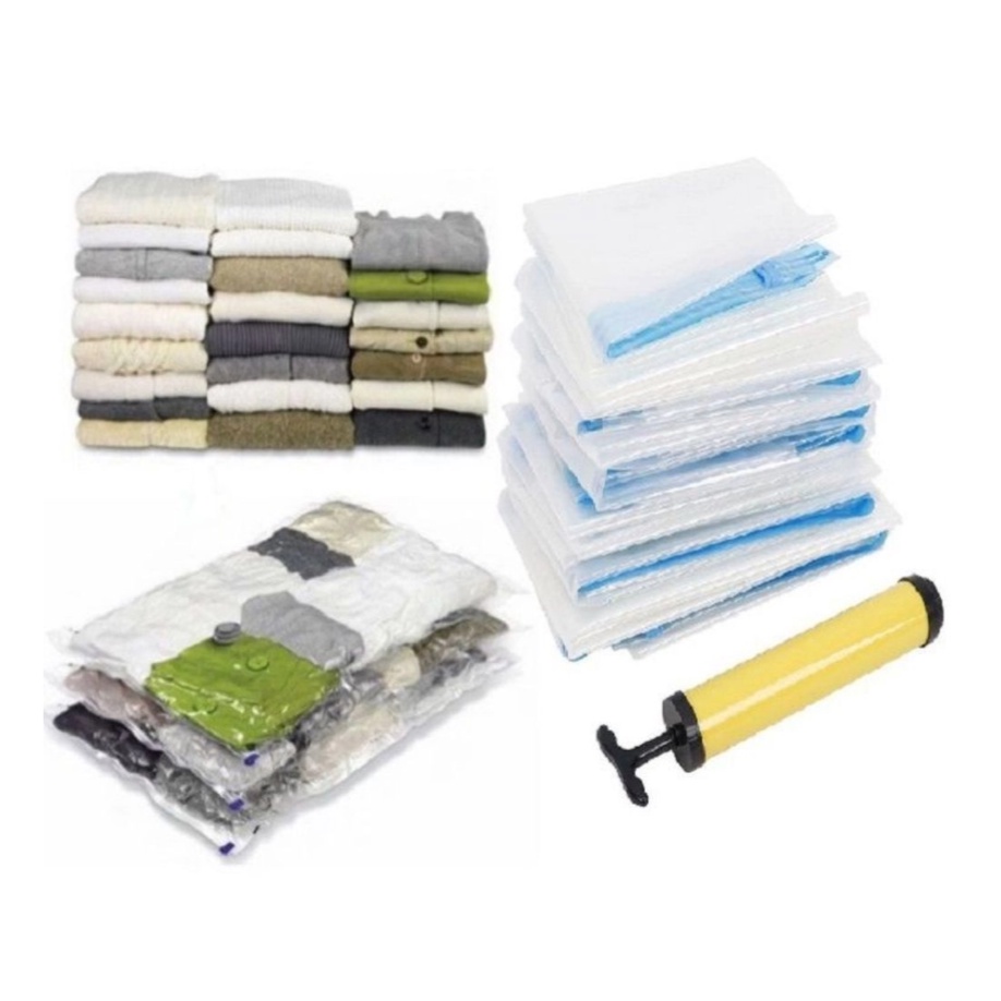 Saco De Viagem Para Guardar Roupas À Vácuo + Bombinha