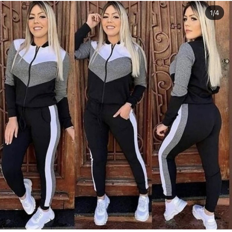 Conjunto Feminino Manga Longa Calça e Blusa Com Bolso e Ziper Inverno Moda em Oferta na Shopee