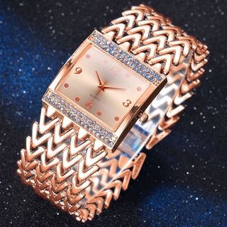 Relógio De Pulso Feminino De Luxo De Quartzo Quadrado Com Strass E Aço Inoxidável À Prova D 