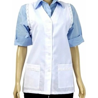 Jaleco Feminino Acinturado Sem Manga Com Renda Lese