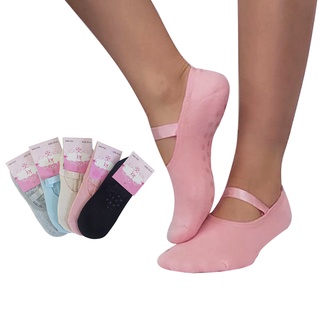 Meia Sapatilha Antiderrapante com Viés Feminina Pilates Yoga LISA Não Escorrega Fitness Colorida Bolinhas Antiderrapante 35-41 Meias Kit ou Individual