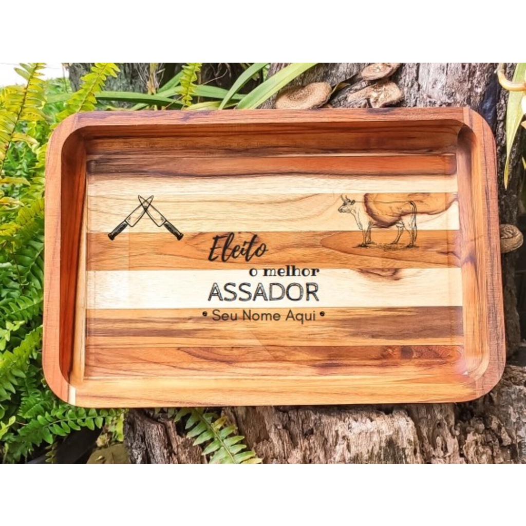 Gamela Teca Retangular 48x32cm Personalizada Eleito o Melhor Assador