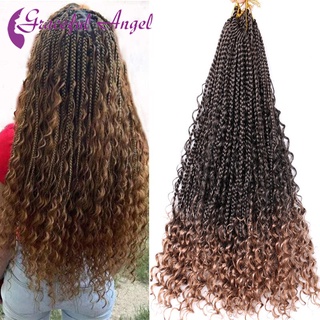 Graças Deusa Anjo Caixa Trança Virilhador De Cabelo Ombre Boêmio Com Final Encaracolado Sintético