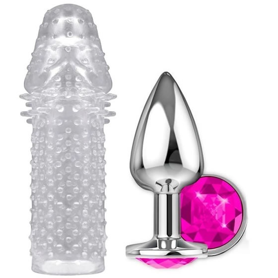 KIT PLUG ANAL + Capa Peniana Extensora Com Estimuladores Transparentes - SEX SHOP