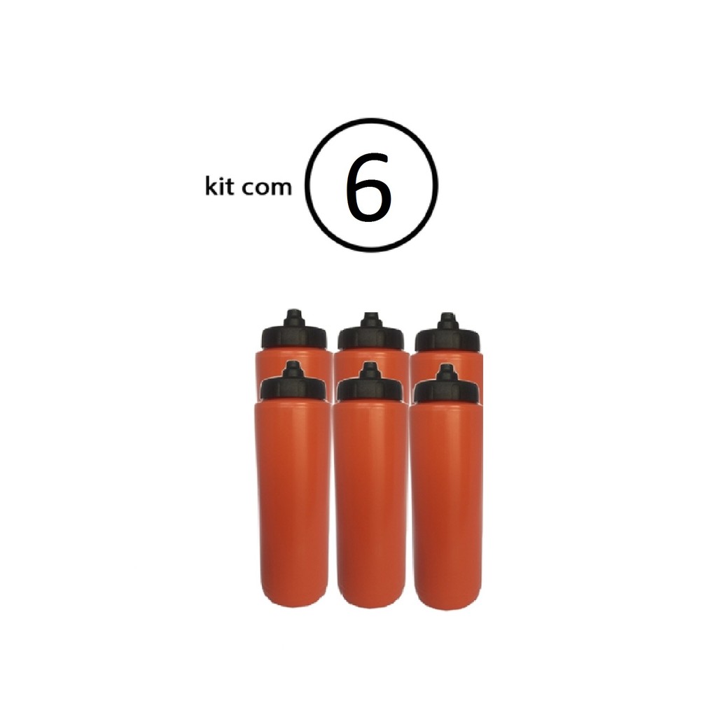 Kit com 6 Squeezes Automatico Tipo Gatorade 1lt Rythmoon Laranja com tampa Preta